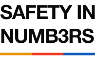 Safety in Numbers Logo with yellow, red, and blue underline